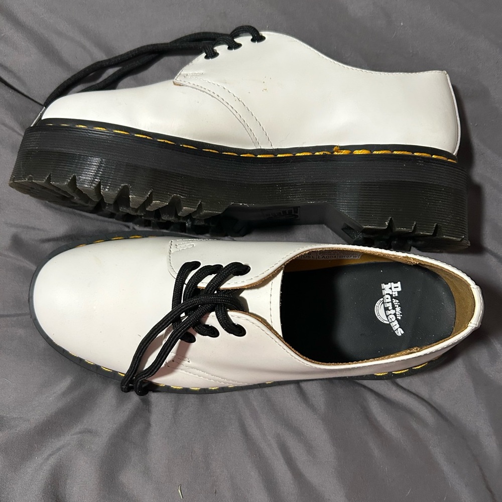 Dr. Martens White Leather Oxfords with Black Soles